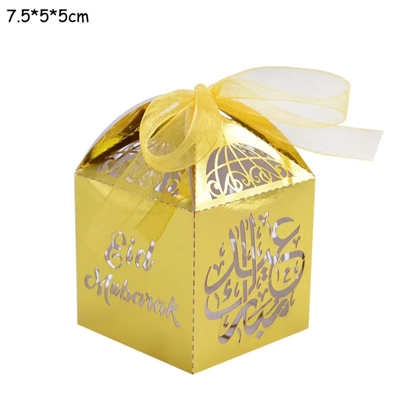 10pcs Eid Mubarak Candy Box Favor Box Ramadan Kareem Gift Boxes Islamic Muslim Festival Happy al-Fitr Eid Event Party Supplies