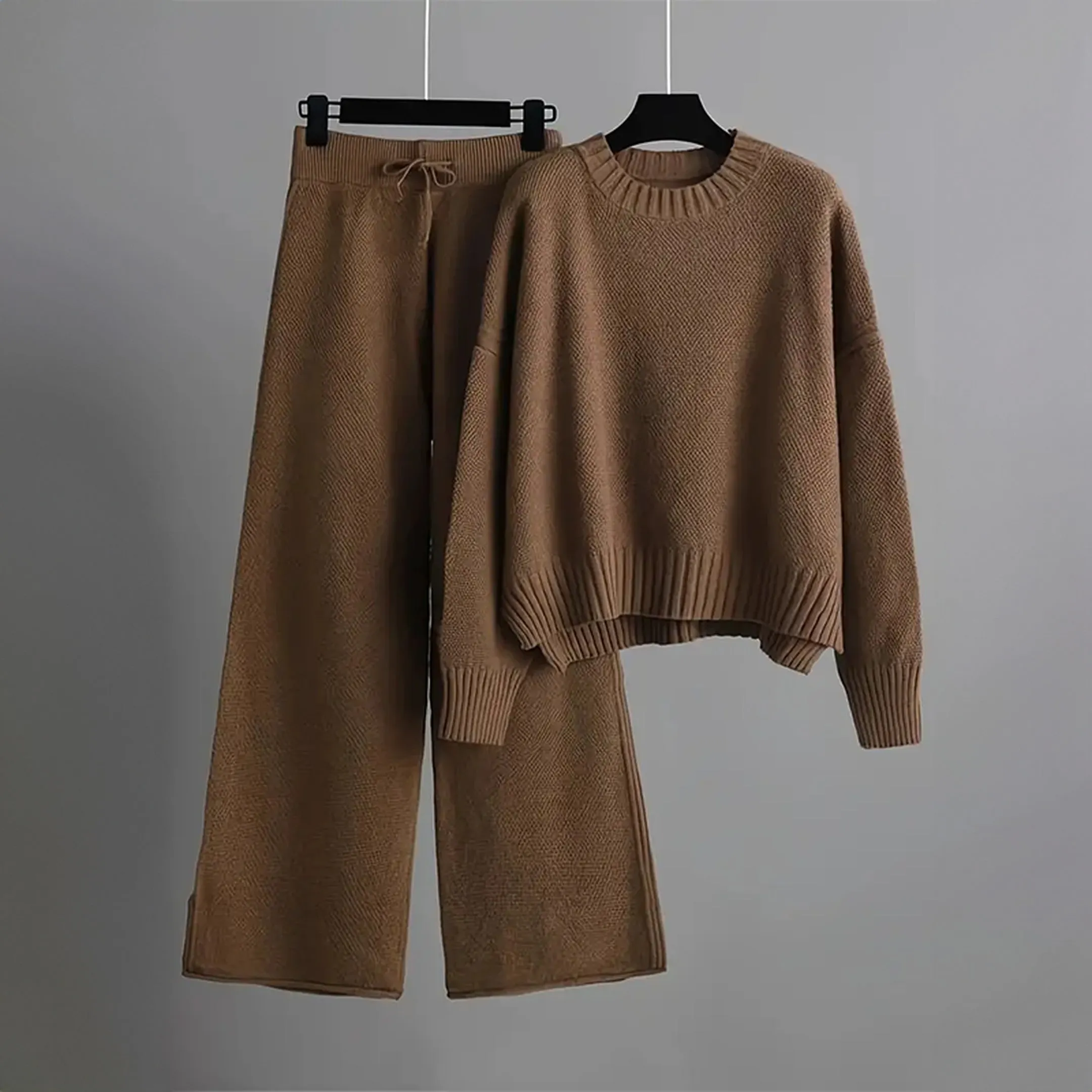 Women's Soft Knit Loungewear Set &ndash; Relaxed Jumper & Wide-Leg Trousers