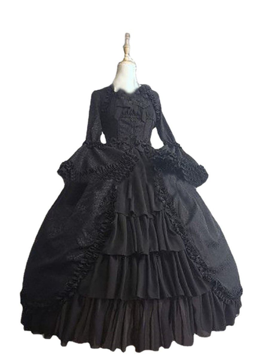 Women's Prom Dress Retro Gothic Square Collar Tie Waist Bow Pitchwork Dress