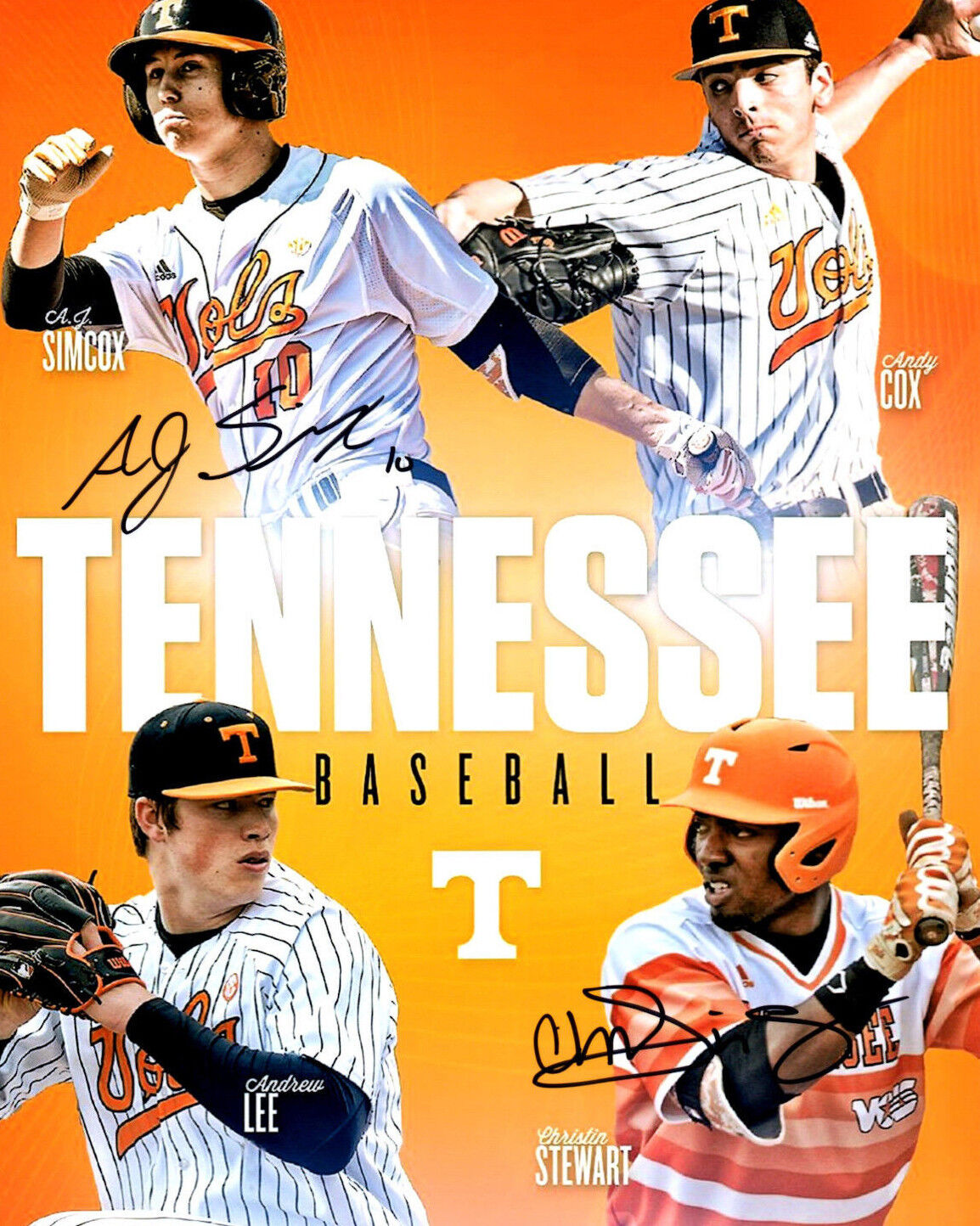 Christin Stewart signed autograph baseball 8x10 Photo Poster painting Tennessee Vols AJ Simcox d