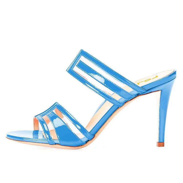 Light Blue PVC Mule Sandals with Clear Heels Vdcoo