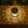 Solar Powered Metal Mandala Decorative Lamp Weatherproof Outdoor LED Deck Step Wall Lights Auto On/Off Hollow Out Retro Solar Lights for Garden Yard Patio Porch Decor