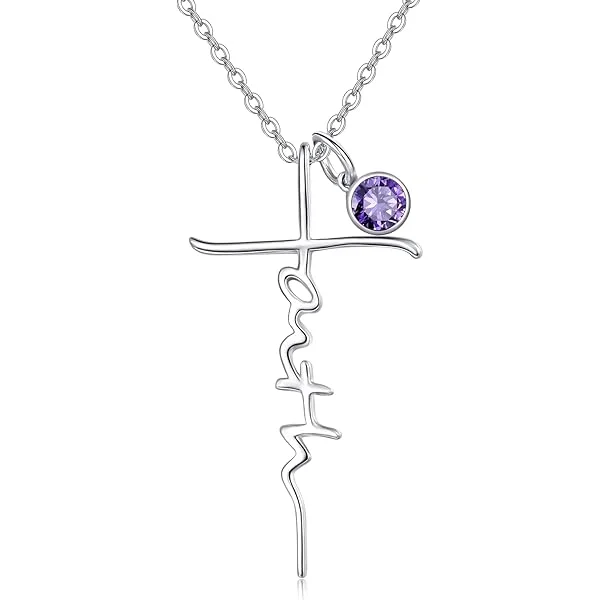 Cross Faith Birthstone Necklace
