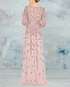 Sequined V-neck Mesh Gown Dress