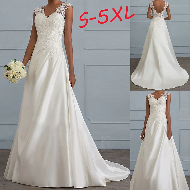 Elegant Backless Lace Wedding Dress Sexy V Neck Sleeveless Party Elegant Prom Dress