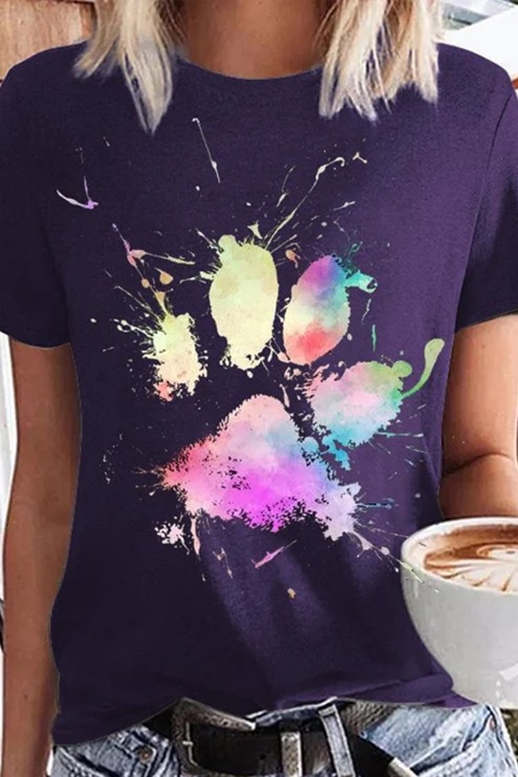 Tiboyz Colorful Dog Paw Print T-Shirt