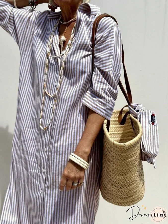 Women's Half Sleeve Striped Slit On Both Sides Dresses