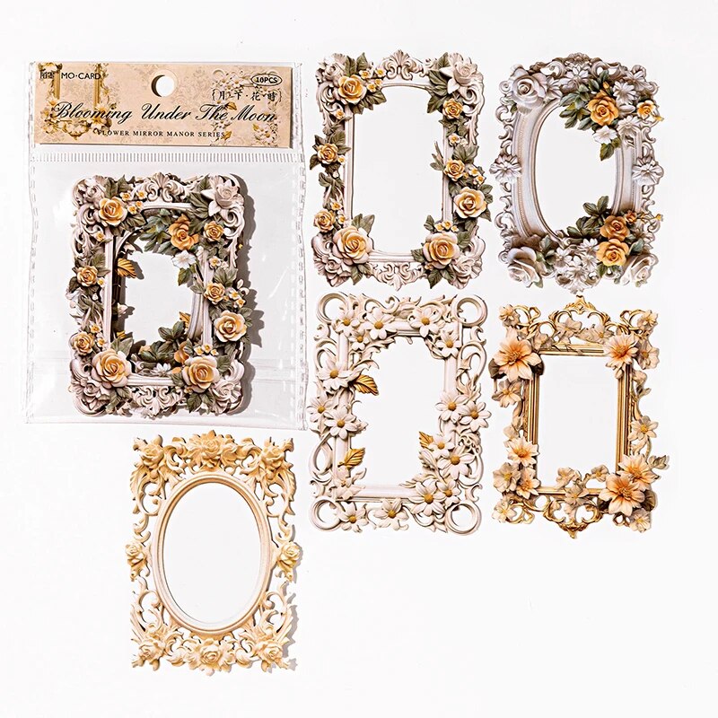 Journalsay 10 Sheets Flower Mirror Manor Series Vintage Relief Border Collage Card