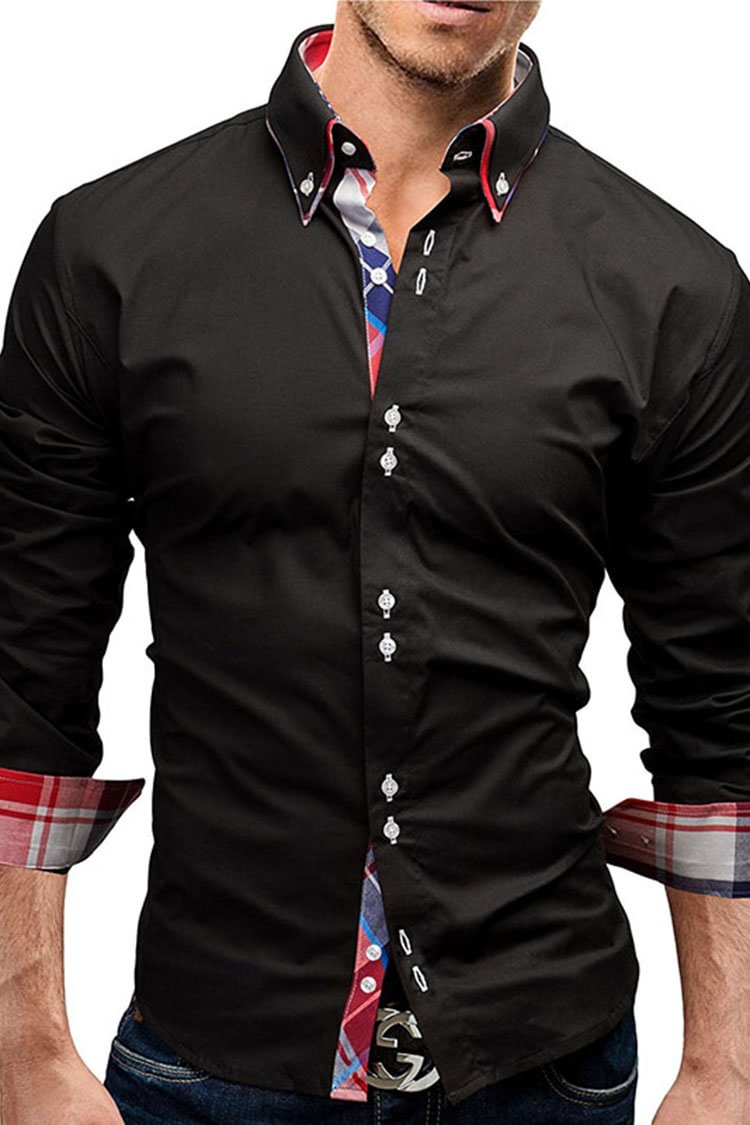 Tiboyz Fashion Plaid Panel Long Sleeve Shirt