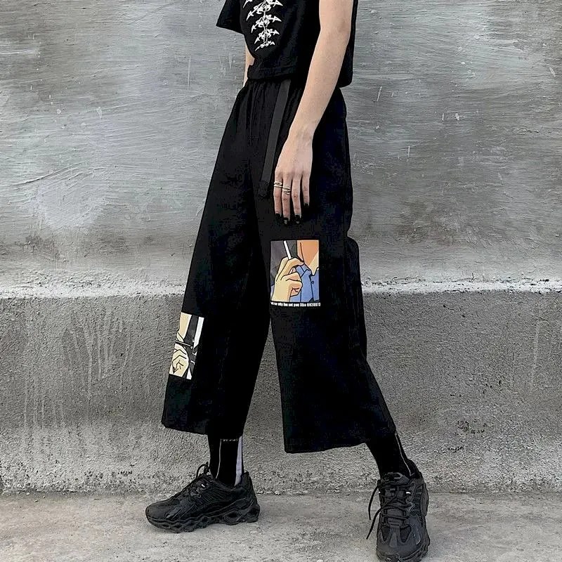 wide-leg pants men and women 2020 new summer overalls Korean Harajuku students loose high waist casual cropped straight pants