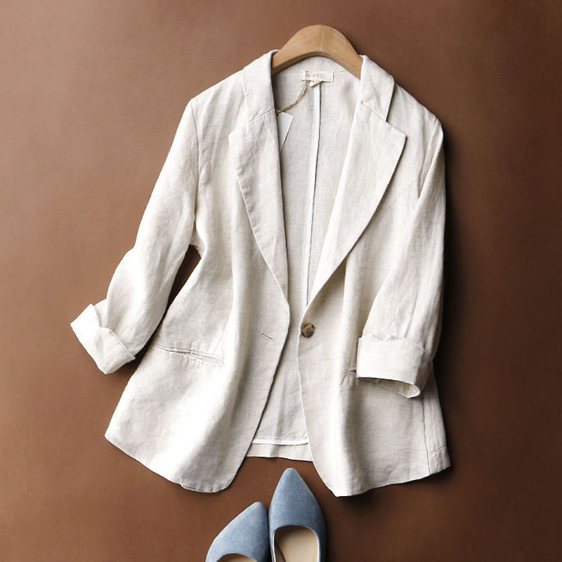Rotimia Thin 3/4-sleeve one-button linen blazer
