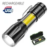 XPE+COB LED USB Rechargeable Portable Torch Zoomable Household Flashlight