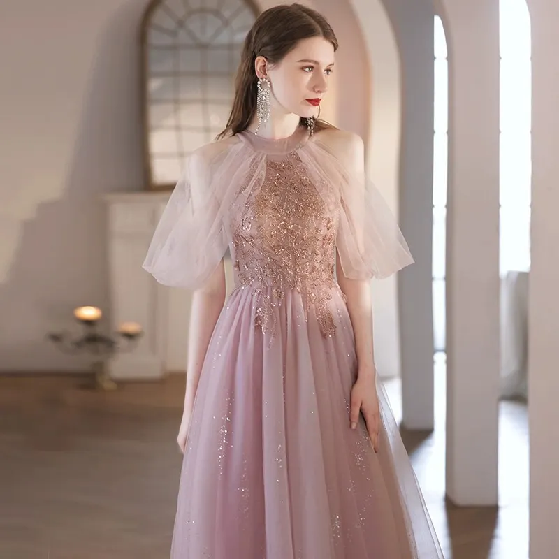 Brownm Super Fairy Evening Dress Female Pink Host High-End Light Luxury Birthday Ceremony Senior Small Banquet Dress