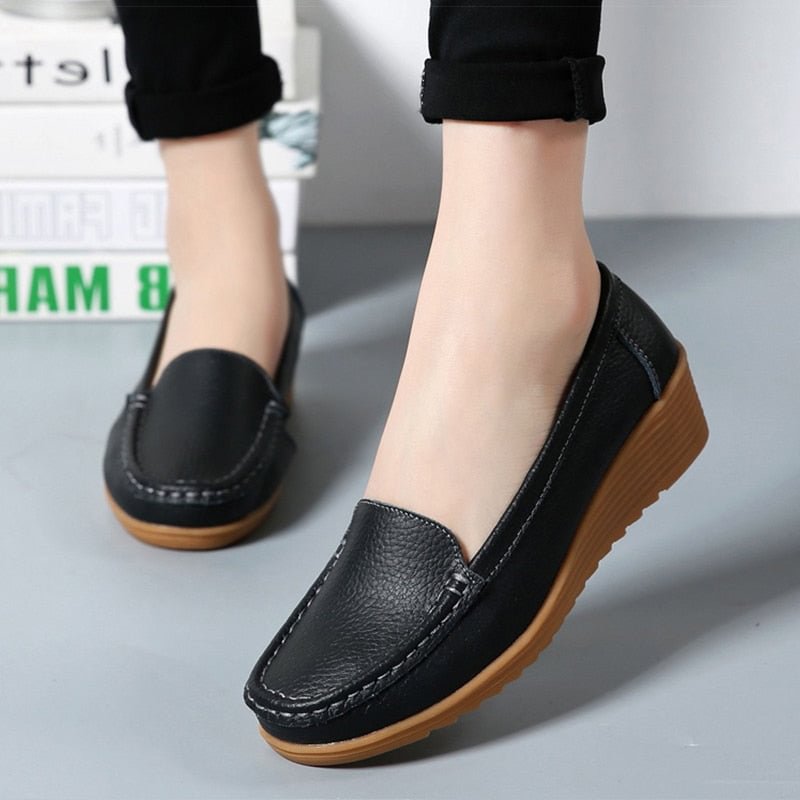 Women Flats 2019 Spring Summer Shoes Women Heels 4.3CM Genuine Leather Chaussures Femme Casual Women Loafers Ballet Flat Shoes