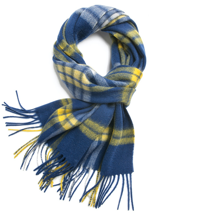 Unisex 100% Cashmere Winter Plaid Fringed Scarf