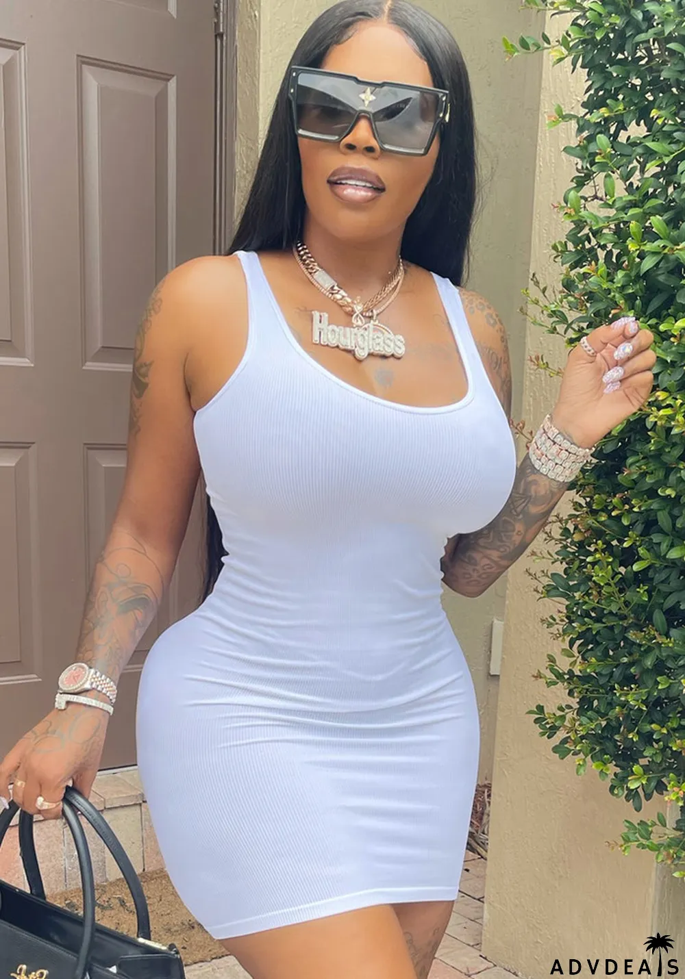 Women Summer White Casual Strap Sleeveless Solid color Mini Bodycon Dress