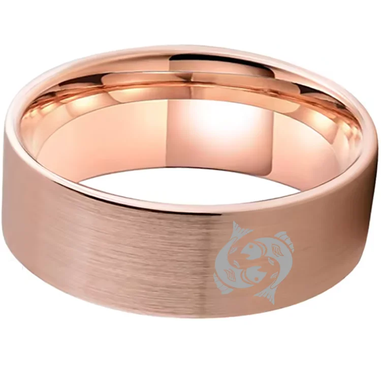 Pisces Tungsten Carbide Rings Rose Gold Flat Wedding Bands Comfort Fit Mens and Womens 4MM 6MM 8MM