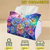 (24cm)Diamond Art Tissue Box Cover DIY PU Desktop Organizer Large(Flower)