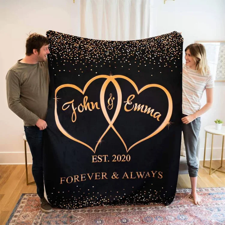 Personalized Couple Blanket Engrave Name Date Text Romantic Gift