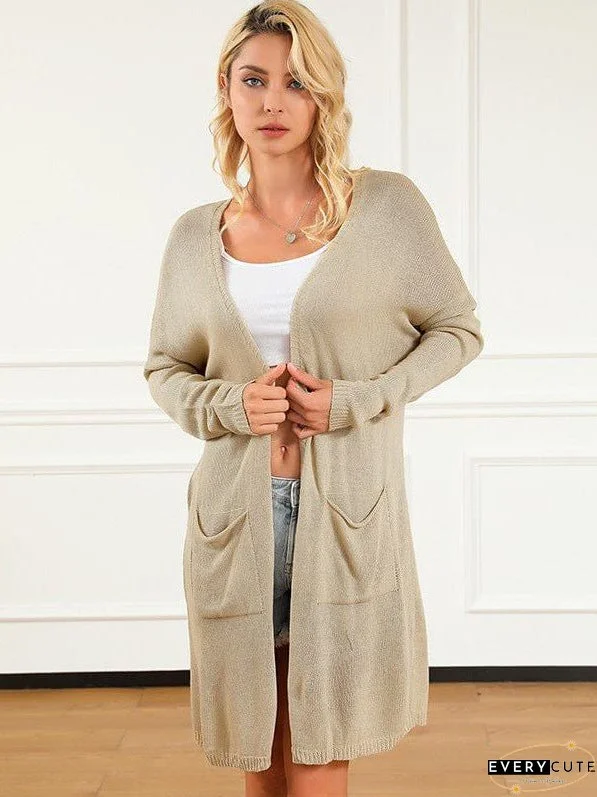 Stylish Mid-Length Knit Cardigan With Lazy Solid Color Design For Women Offering Fashionable Comfort
