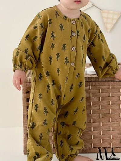 MidiSono - Printed Button Up Dropped Shoulder Jumpsuit