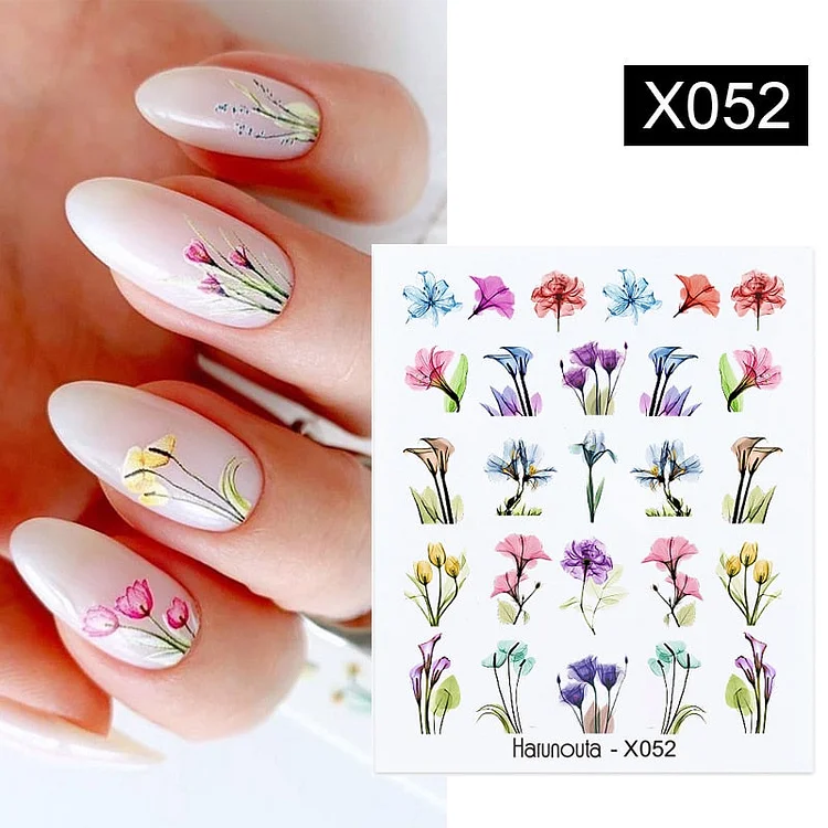 Harunouta Spring Flower Leaf Water Decals Love Heart Geometric Lines Nail Art Stickers DIY Slider Manicures Nail Art Decoration