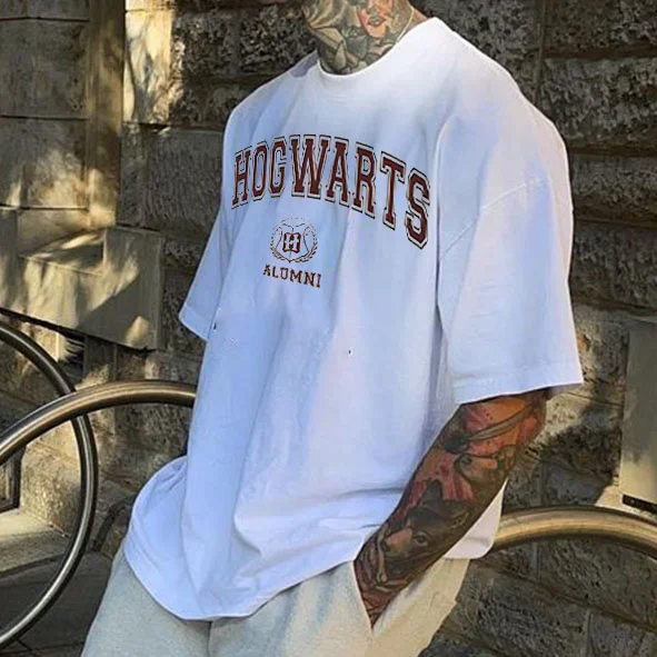 Men's HOGWARTS Vintage Oversized Print T-Shirt
