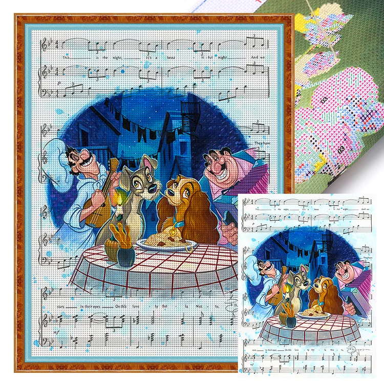 【Yishu Brand】Disney-Lady And The Tramp Sheet Music 11CT Stamped Cross Stitch 50*65CM