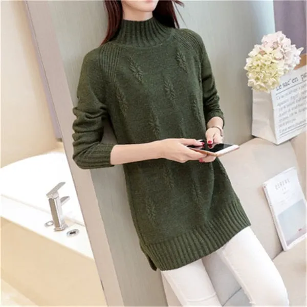 Women Knit Sweater Pullover Autumn Winter Clothes Korean Solid Long Sleeve Pull Warm Half Turtleneck Sweater Female Jumper Tops
