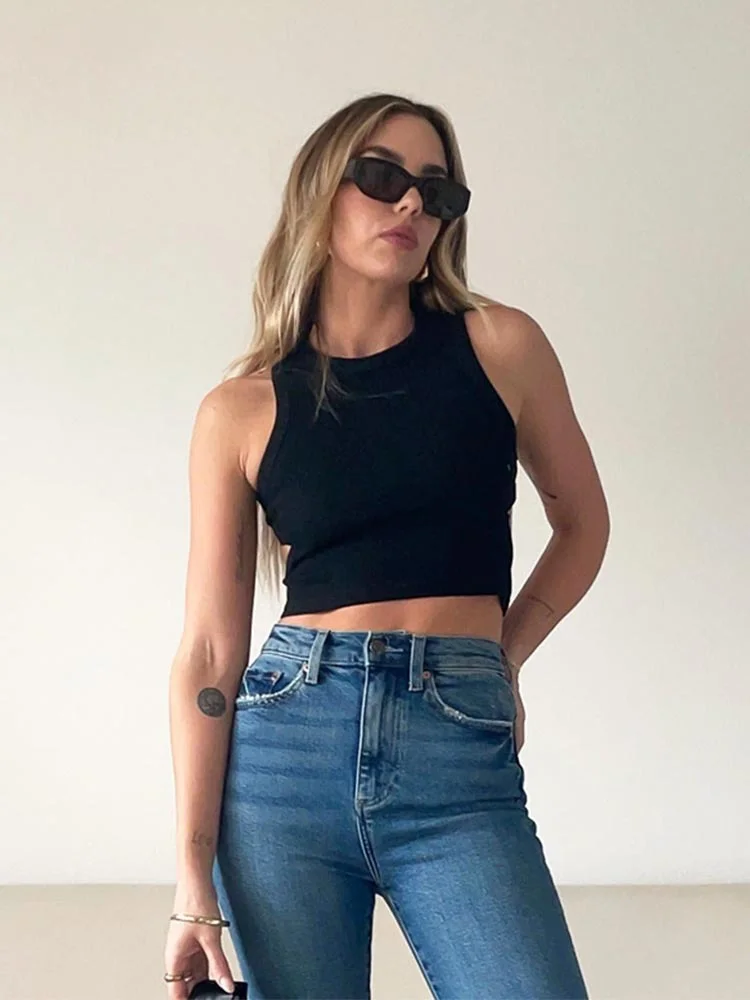 Ueong Ueong Summer New I-Shaped Vest Ins Sports Short Crop Hollow Sleeveless Jacket Women