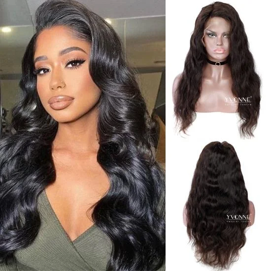 YVONNE Free Shipping Brazilian Virgin Hair Body Wave Full Lace Wigs Real Human Hair Natural Color 