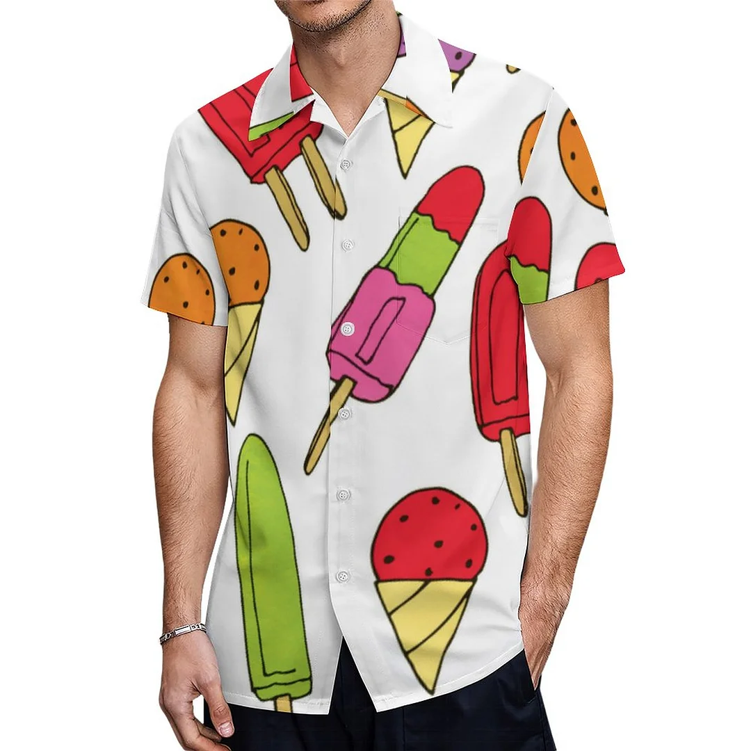 Short Sleeve Cool Popsicle Ice Cream Hawaiian Shirt Mens Button Down Plus Size Tropical Hawaii Beach Shirts