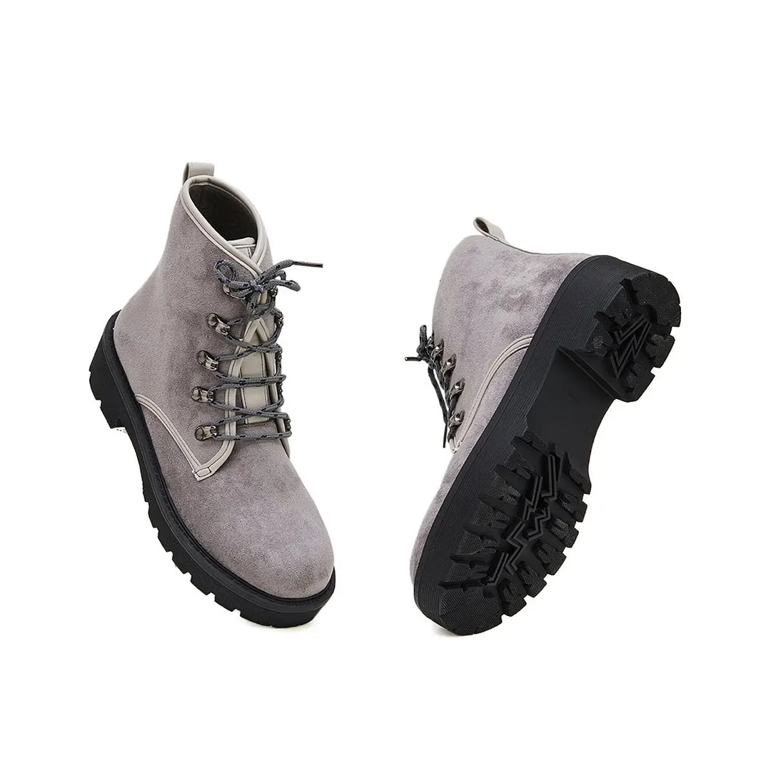 Women's Simple Faux Suede Lace Up Combat Boots