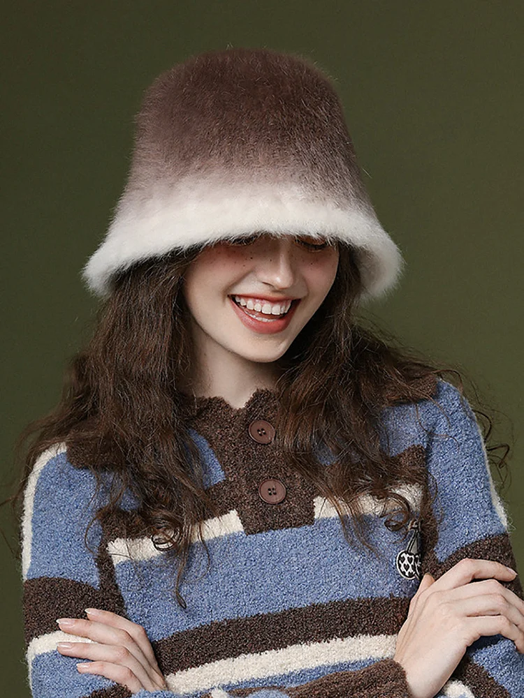 Women Winter Warm Gradient Color Plush Hat
