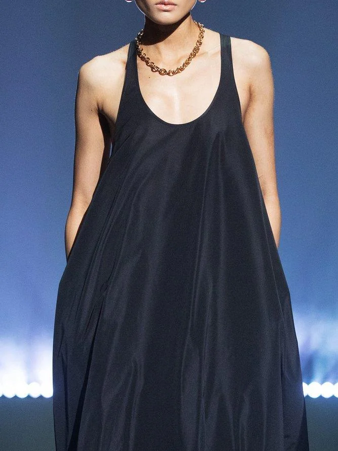 Shift Sleeveless Simple Solid Pockets Dress