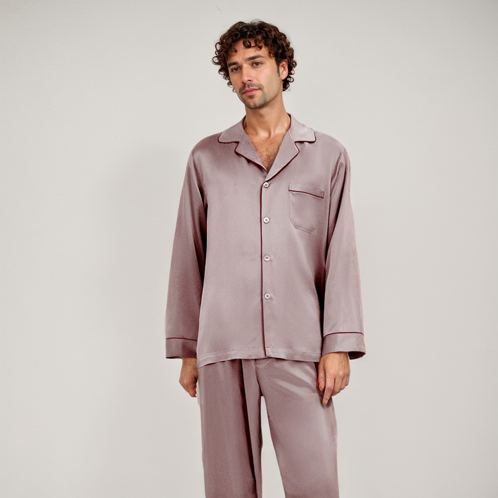 Silk Pajamas Men 100% Mulberry Silk Long Sleeve Lounge Set Soft Comfortable REAL SILK LIFE