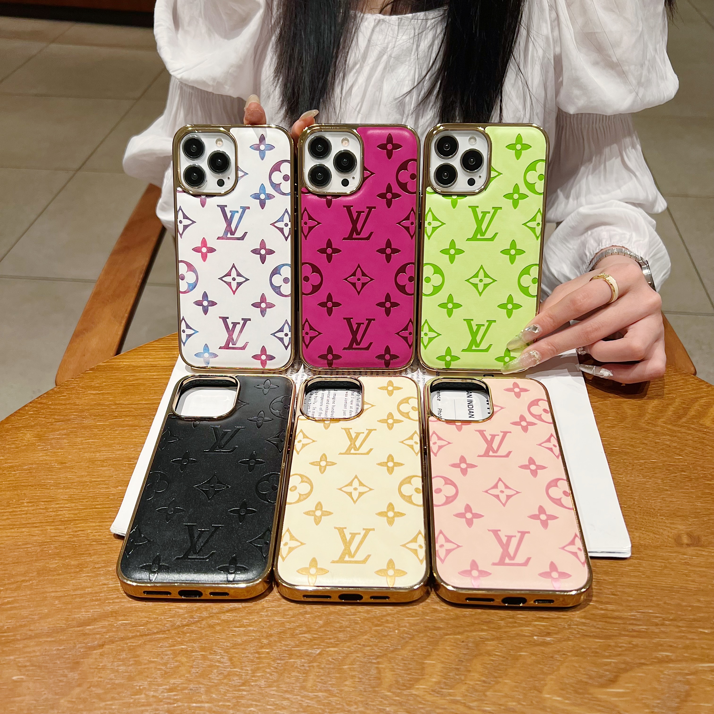 3D Embossed Monogram Leather Apple iPhone Case Plating