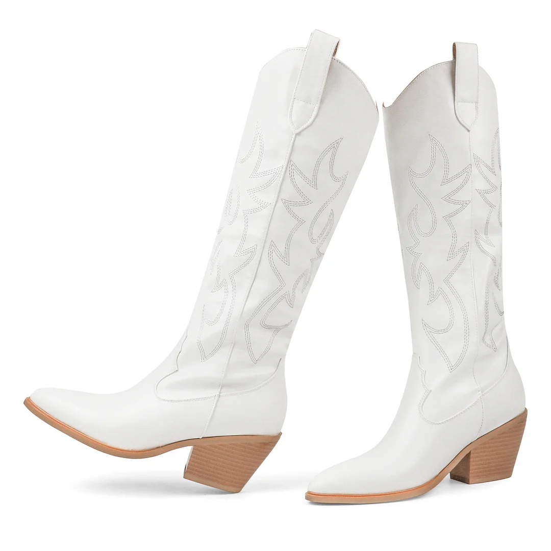 6cm/2.36 inch Embroidered Western Cowboy Pointed Toe Pull-On Fashion Classic Matte Boots