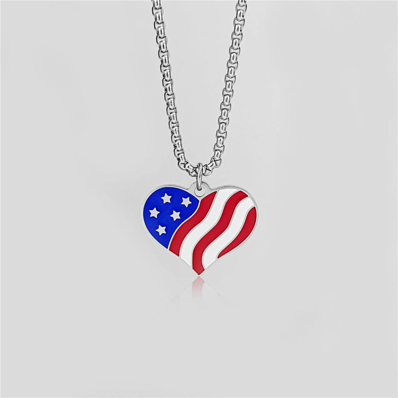 1 Piece 26mm 46mm 60cm 304 Stainless Steel Waves Heart Shape American Flag Pendant Chain