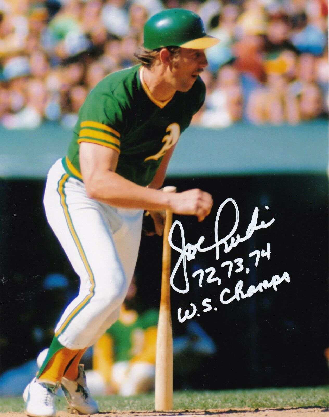 JOE RUDI OAKLAND A'S 1972,73,74 WS CHAMPS ACTION SIGNED 8x10