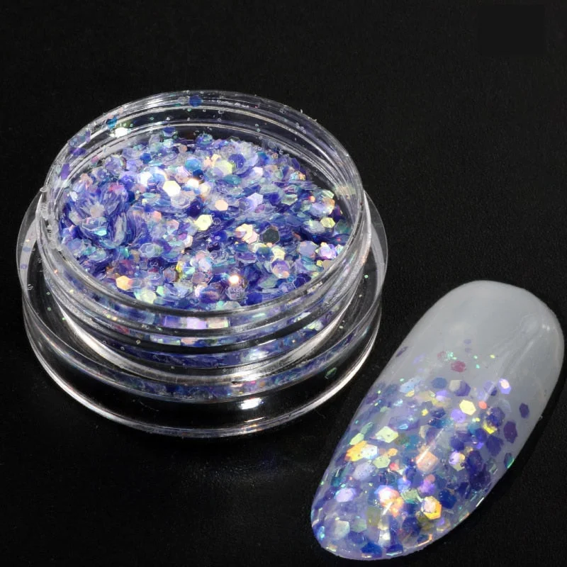 iridescent Flakes Gold Pink White Flakes Slices Chrome Pigment Dust Nail Powder Glitter Sequins Nail Art Decoration Manicures-Nail Inspo