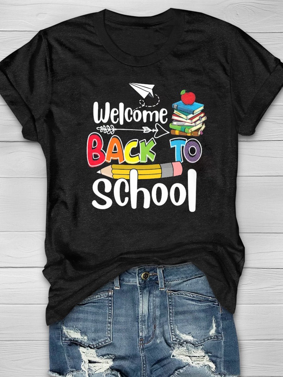 Welcome Back To School Teacher Print Short Sleeve T-shirt