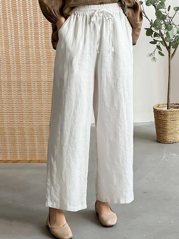 Roomy Wide Leg Drawstring Pure Color Casual Pants Bottoms