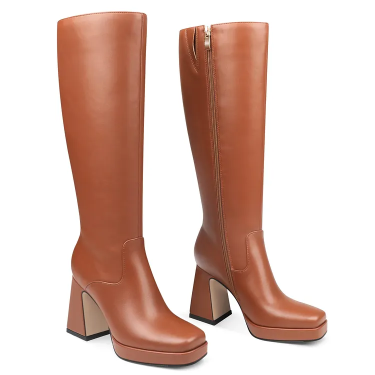 3.74-inch Women's Knee High Boots Pointed Toe Chunky Block Heel Gogo Boots VOCOSI VOCOSI