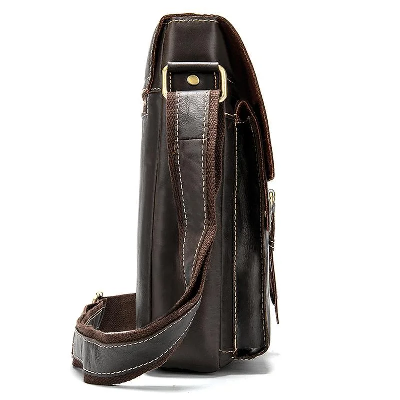 Men's Genuine Leather Solid Color Casual Shoulder Bag Retro Crossbody Bag
