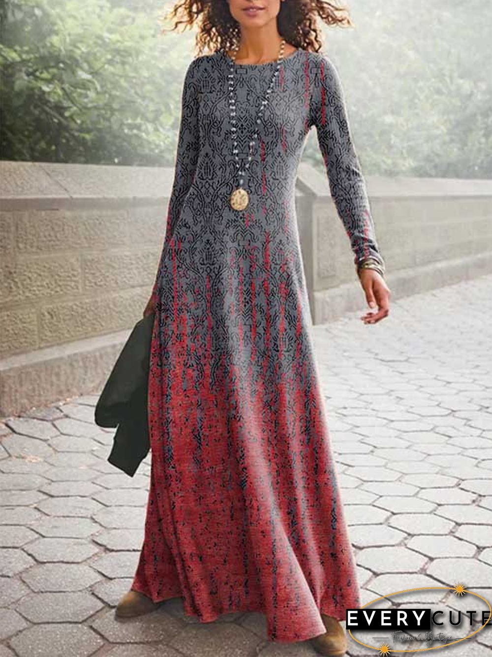 Abstract Casual Crew Neck Dresses