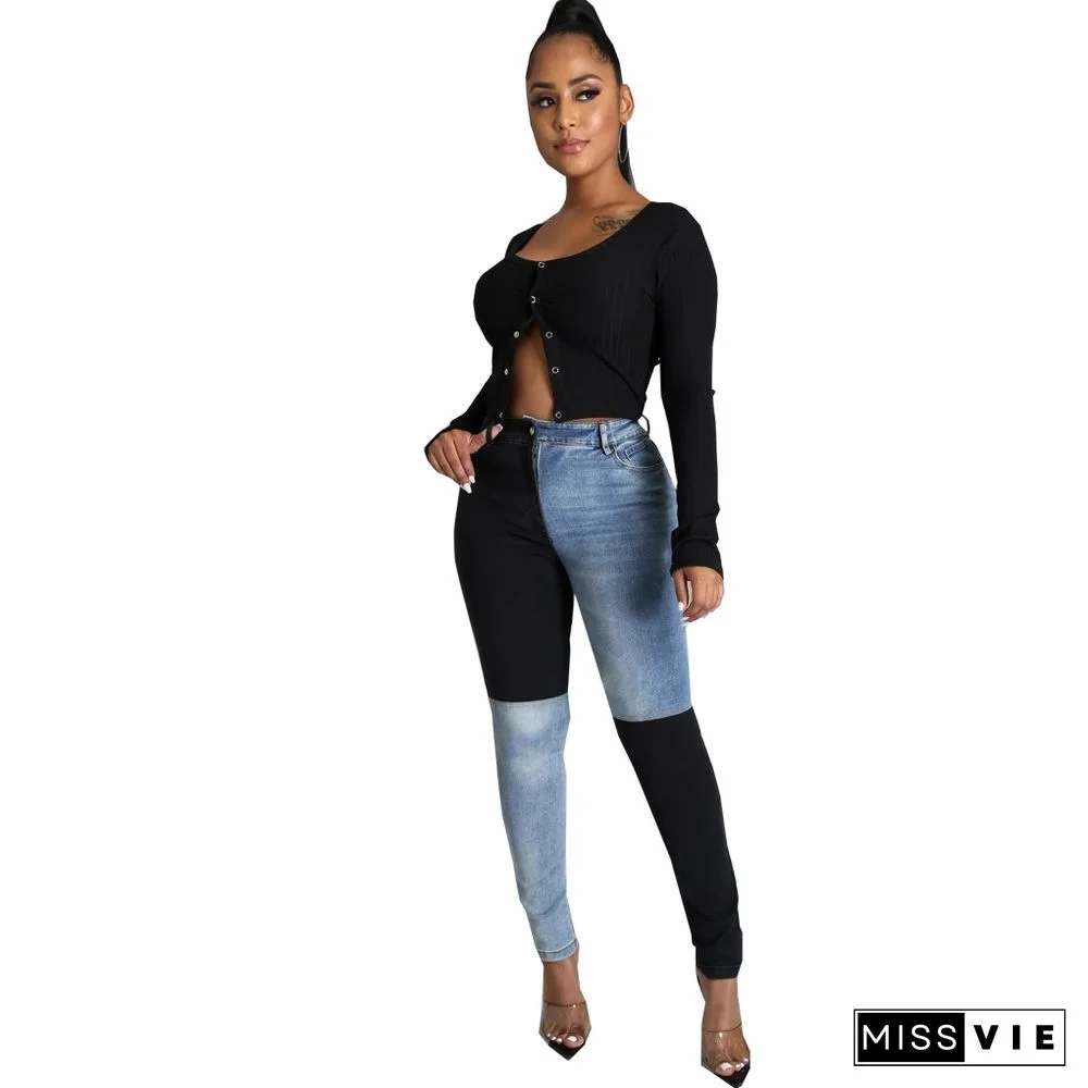 Autumn Fashion Women Clothing High Waist Streetwear Vintage Patchwork Plus Size Pencil Jeans