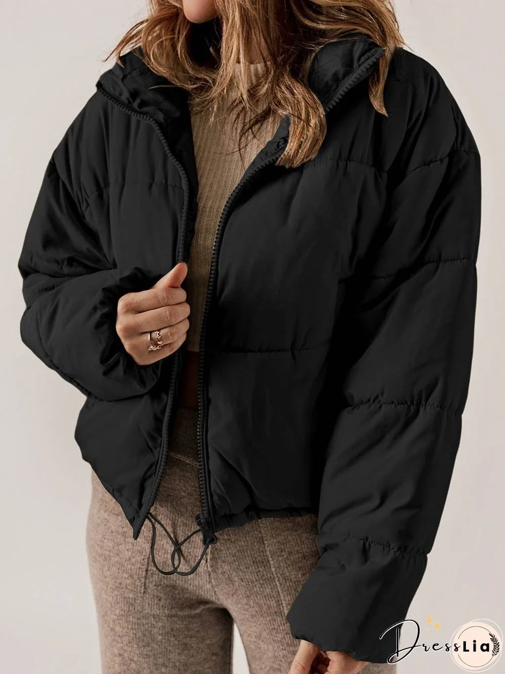 Chic Black Puffer Jacket with Adjustable Hem