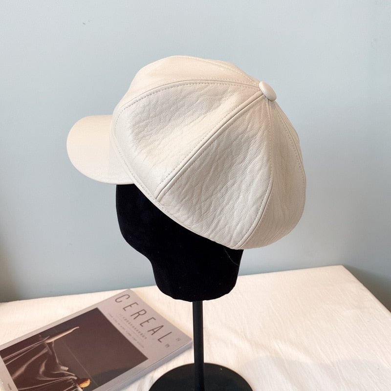 New Pu Octagonal Cap In Autumn And Winter 2020 British Retro Trend Beret Japanese Fashion Women's Leather Hat Woman Hat