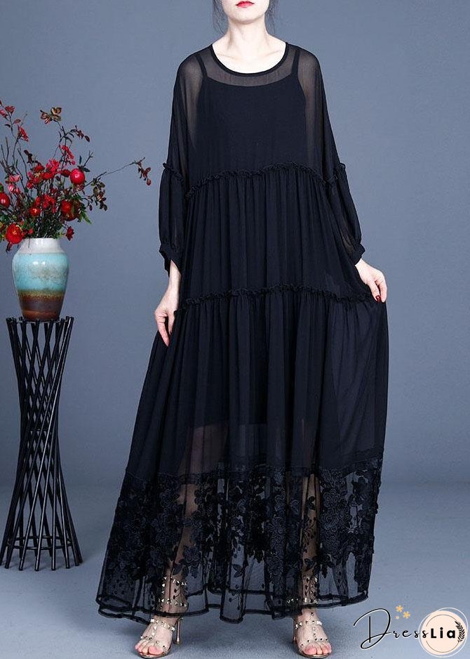 Simple Green Patchwork Lace Embroideried Hollow Out Summer Dress
